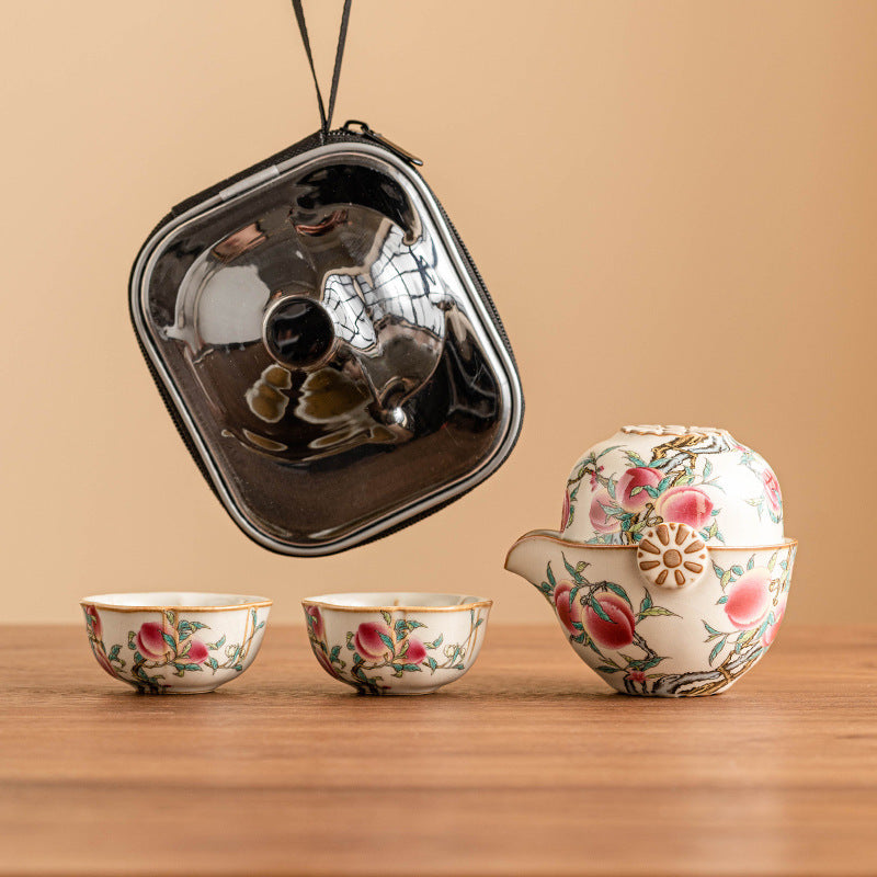 Ru Kiln Nine Peach Travel Tea Set