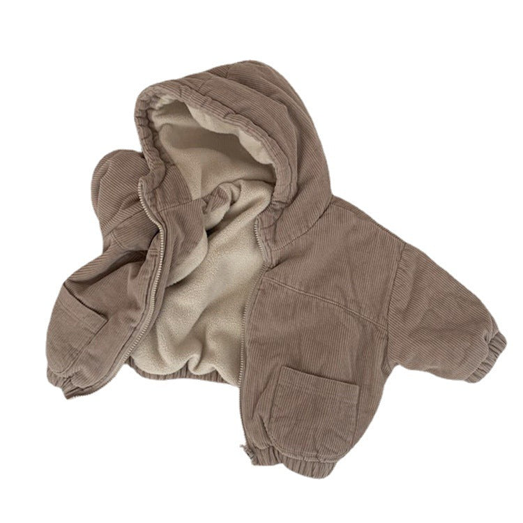 Boys' Retro Corduroy Thickened Zip Cardigan Jacket
