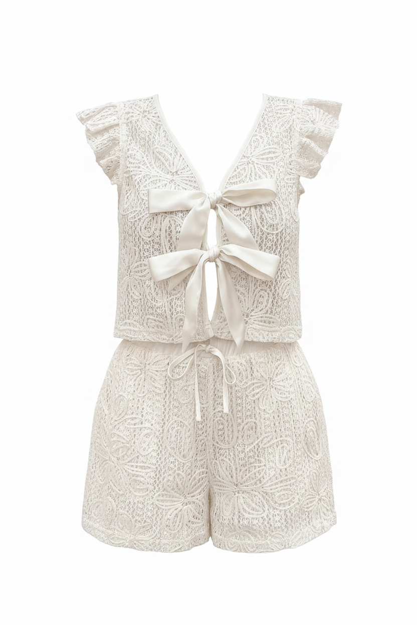 Women's Embroidered Floral Shirt & Drawstring Shorts Set