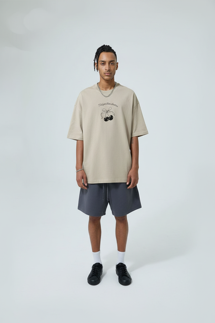 Cherry Print Loose Cotton Short Sleeve T-Shirt