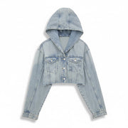Women's Washed Frayed Hem Hooded Denim Jacket
