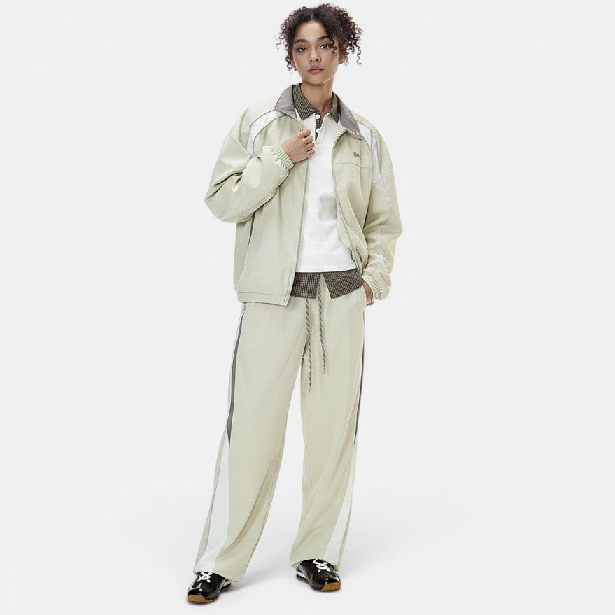 Men's Retro Racing Jacket & Wide-Leg Pants – Khaki & Light Gray