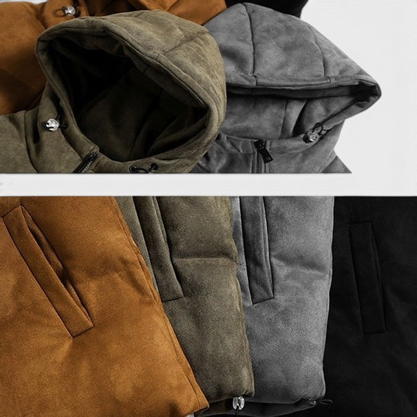 Men's Loose Suede Hooded Cotton Coat