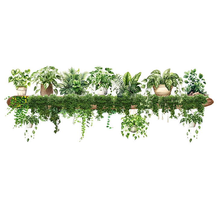 Green Dill Leaves Hanging Basket Wall Stickers