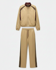 Men's Retro Racing Jacket & Wide-Leg Pants – Khaki & Light Gray