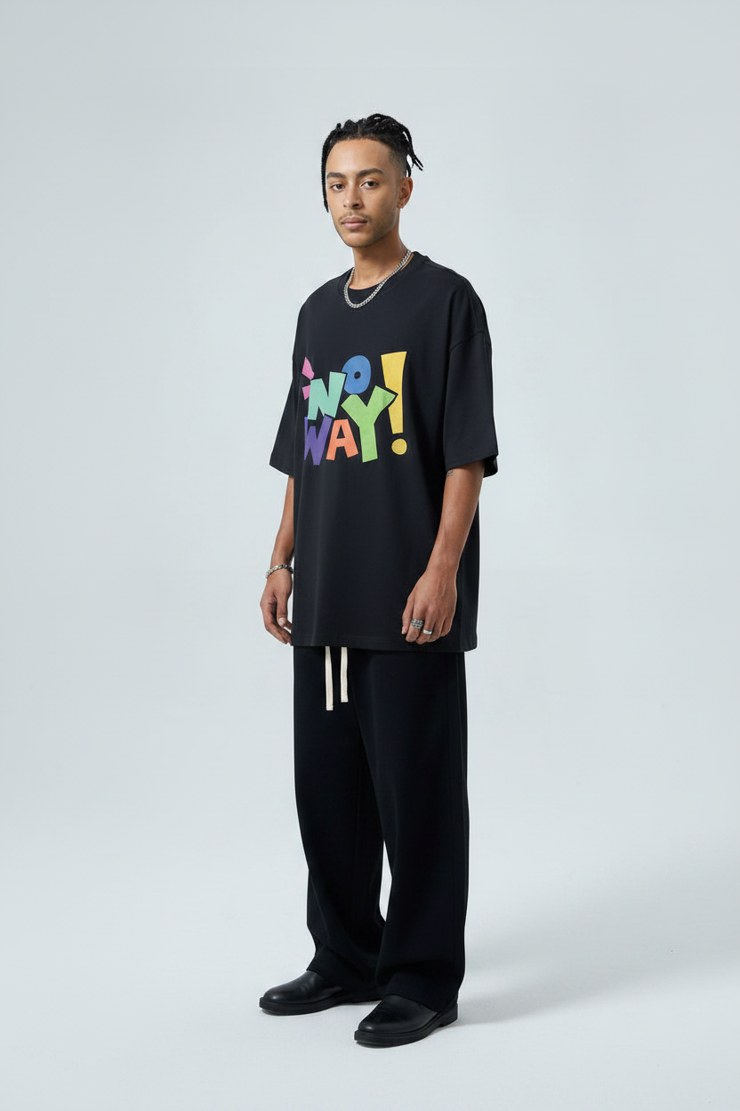 NOWAY Letter Print Loose Cotton T-Shirt