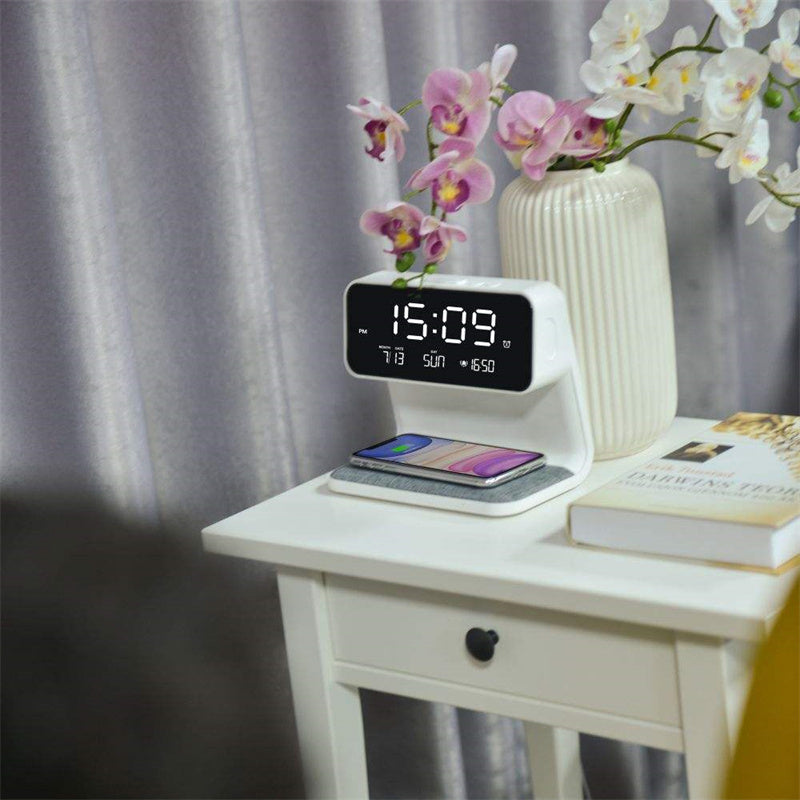 Cre3-in-1 Bedside Lamp with Wireless Charging & Alarm Clock