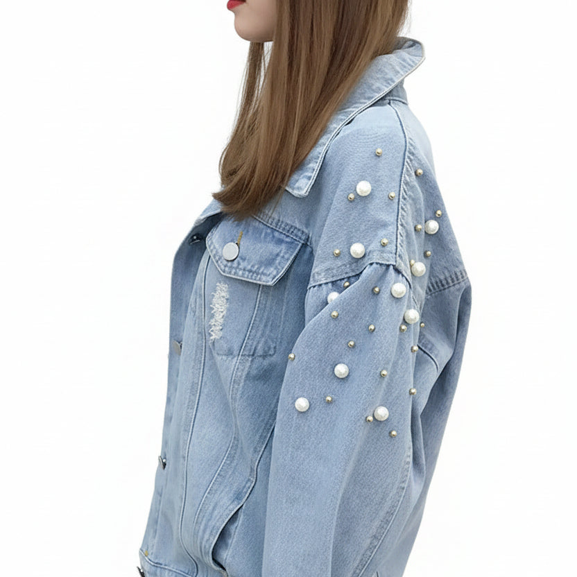 Women's Korean-Style Loose Embroidered Denim Jacket