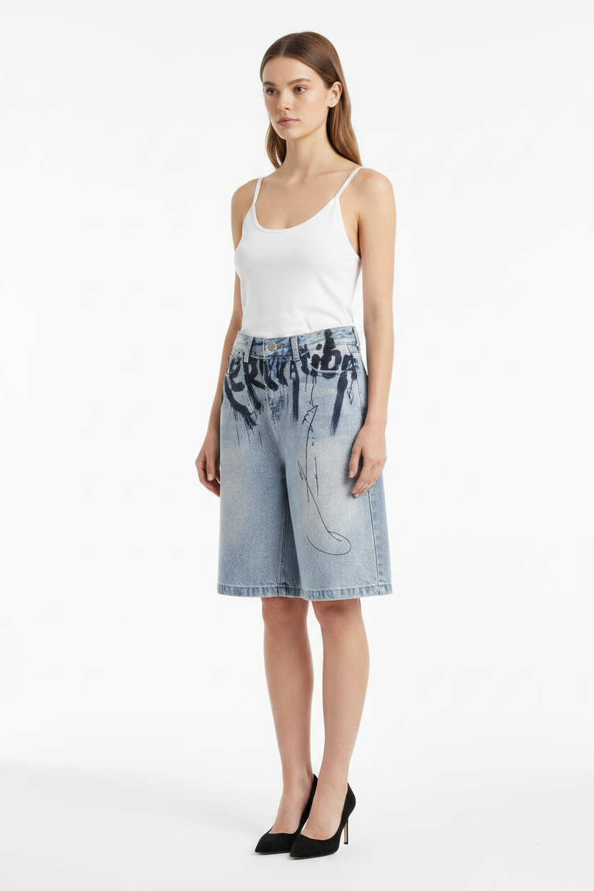Amerikaanse High Street inktverfschildering blauwe jeans  