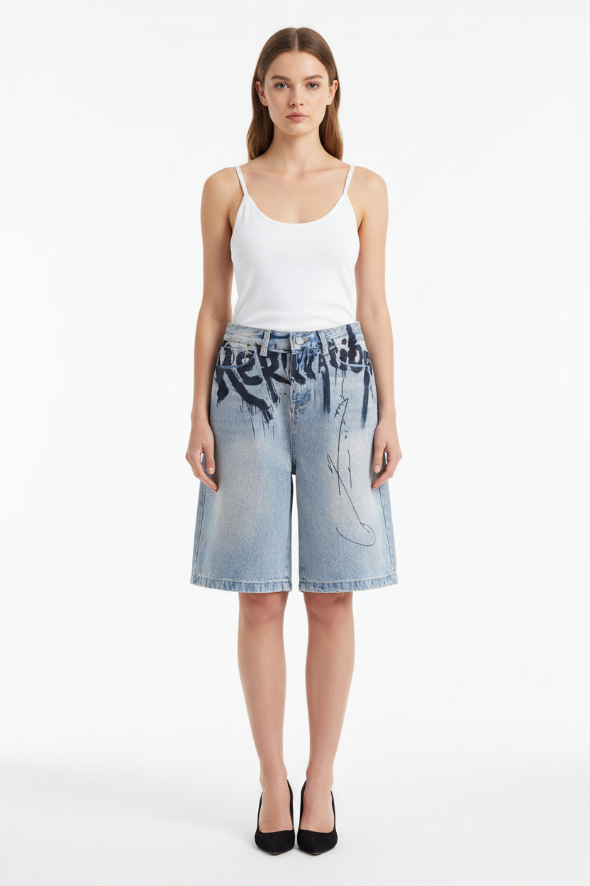 Amerikaanse High Street inktverfschildering blauwe jeans  