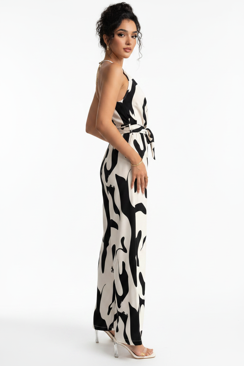 Women's Milk Stripe Halter-Neck Wide-Leg Jumpsuit