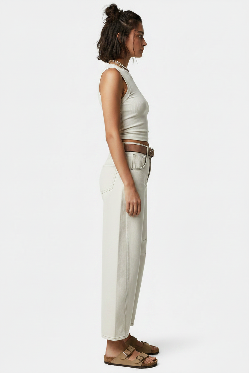 Women's High Stretch Mid-Rise Barrel Wide Leg Jeans