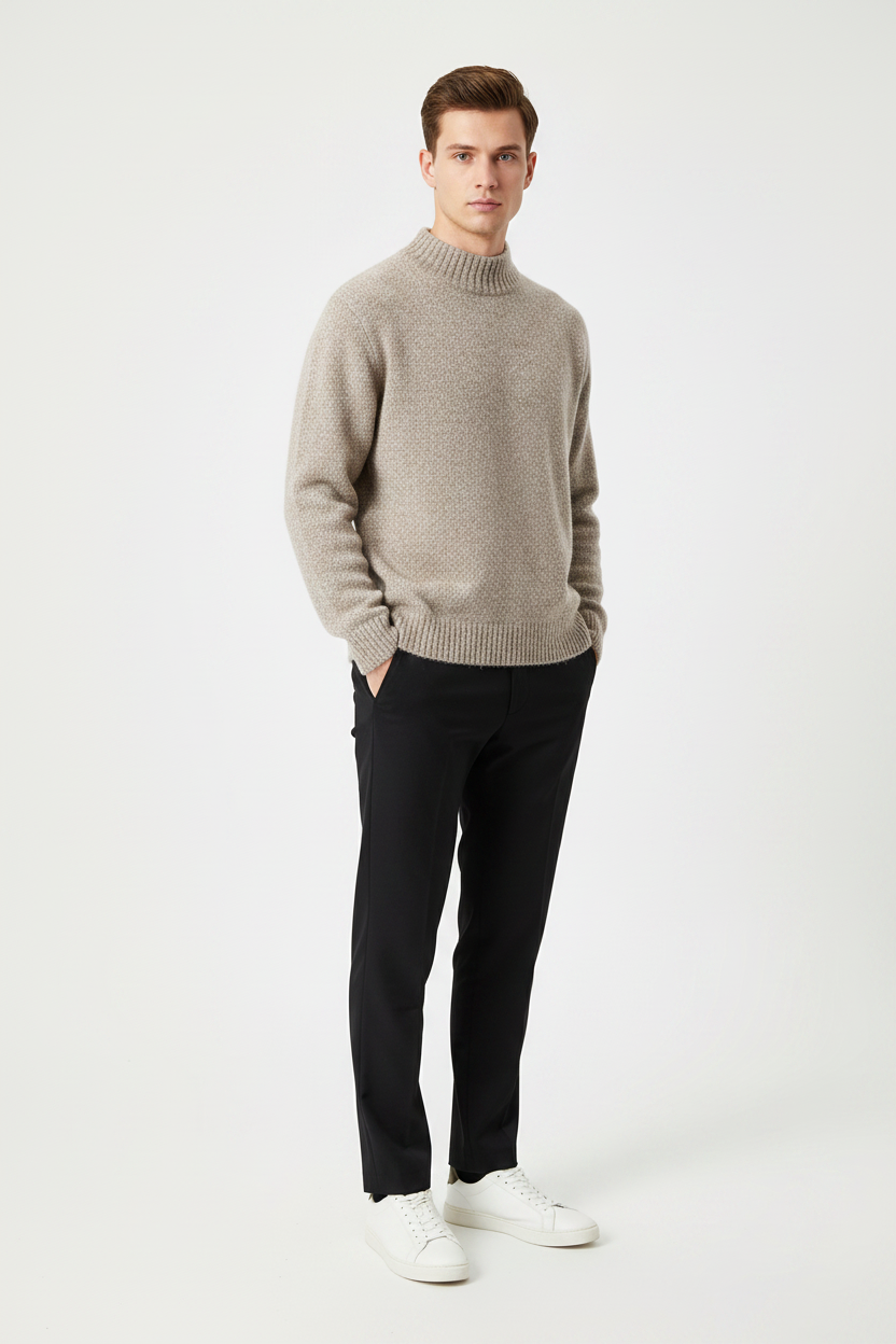 Casual Solid-Colour Crew Neck Loose Knitted Pullover Sweater