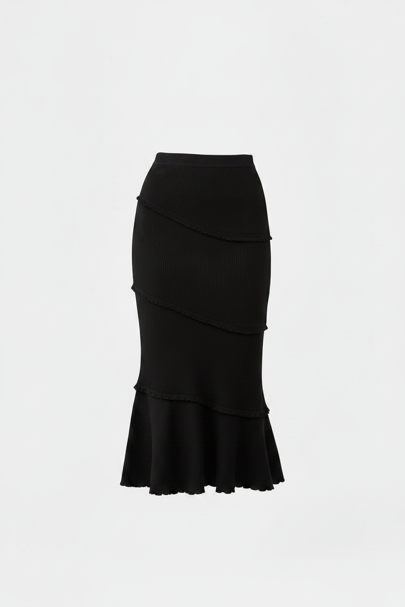 Women's Multi-Layer Ruffle-Trim Knitted Fishtail Skirt