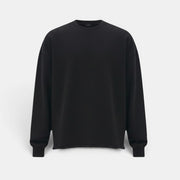 Allzom men's black loose-fit crew neck pullover sweater with layered white hem detail. Soft knitwear for a relaxed style.