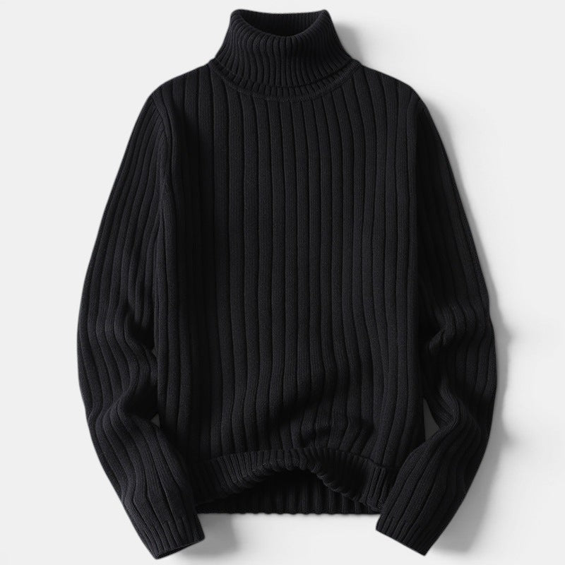 Allzom men's black ribbed knit turtleneck base layer top, slim fit, versatile for layering.