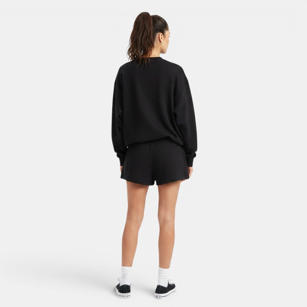 Allzom women's black long sleeve sweater and shorts co-ord set, casual loungewear made from soft fabric.