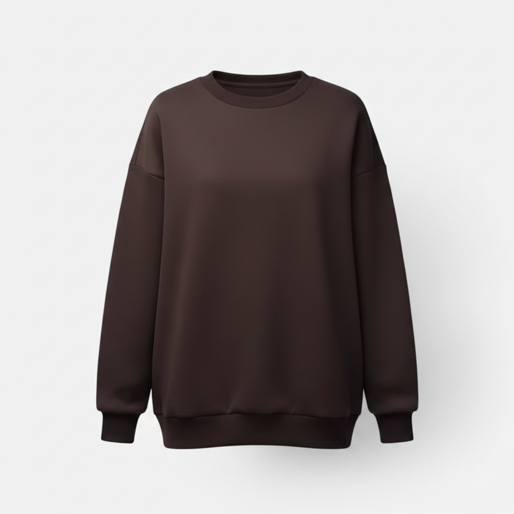Women's Solid Colour Crew Neck Loose-Fit Pullover Sweatshirt