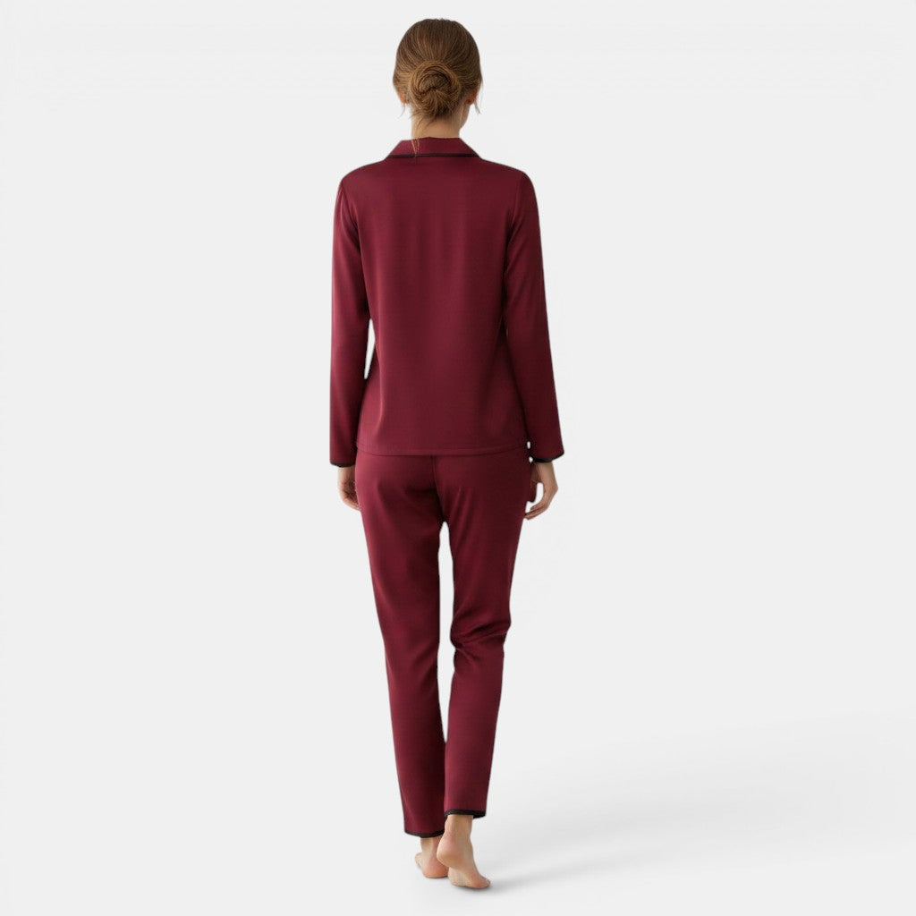 Women's Satin Contrast Color Shirt & Trousers Homewear Suit