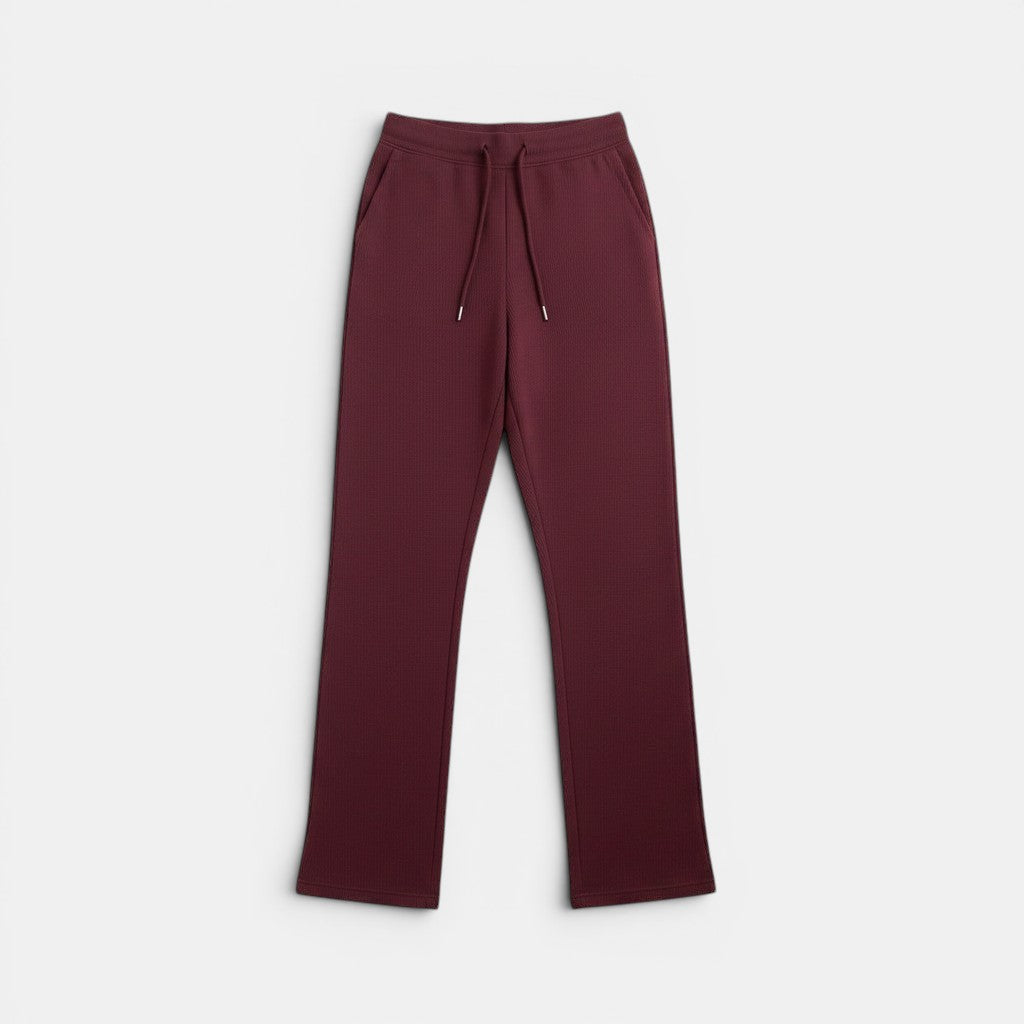 Allzom women's burgundy straight-leg casual pants with drawstring waist and pockets.