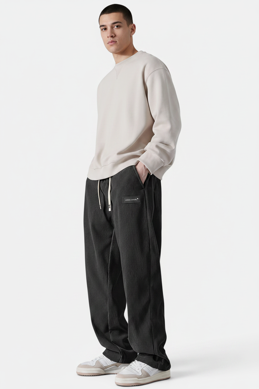 Women's European-Style Draped Straight Corduroy Trousers