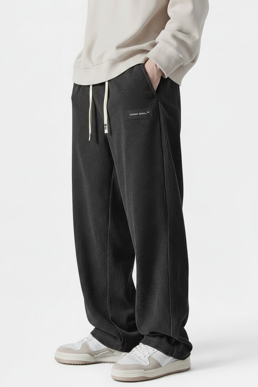 Women's European-Style Draped Straight Corduroy Trousers