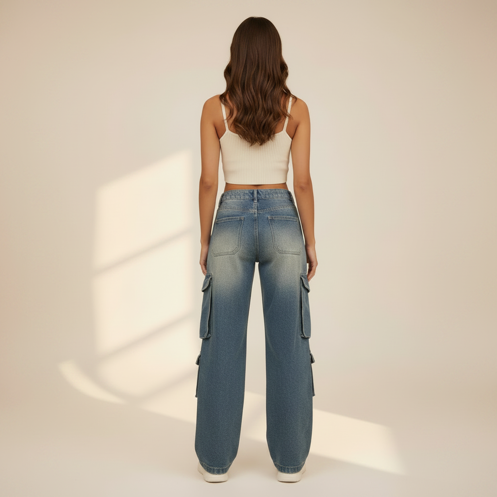 Retro Nostalgic Washed Multi-pocket Cargo Pants Straight Jeans