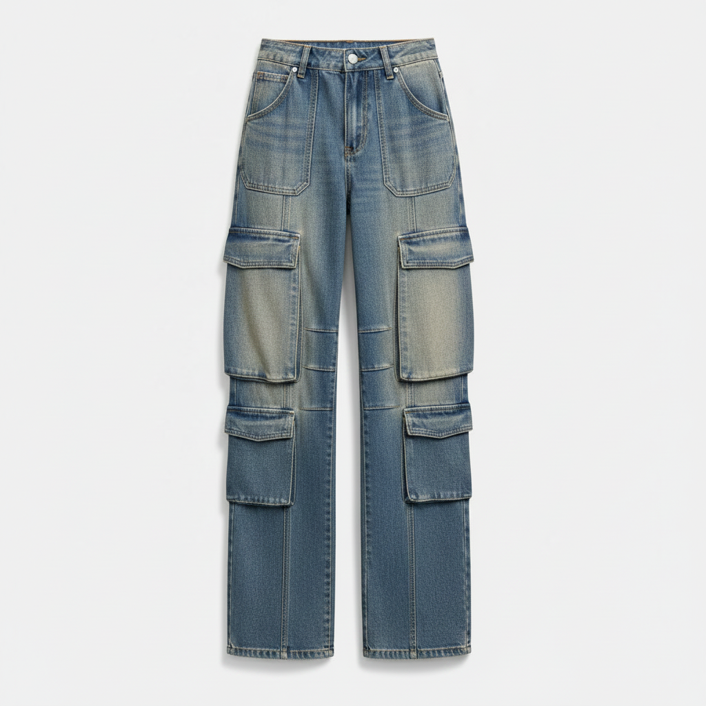 Retro Nostalgic Washed Multi-pocket Cargo Pants Straight Jeans