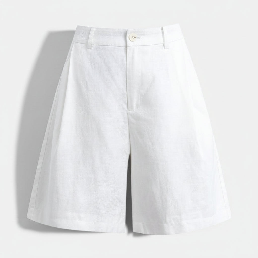 Allzom Calças culote brancas de Tencel e linho com cintura alta e perna reta, perfeitas para o verão.
