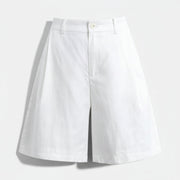 Allzom Calças culote brancas de Tencel e linho com cintura alta e perna reta, perfeitas para o verão.