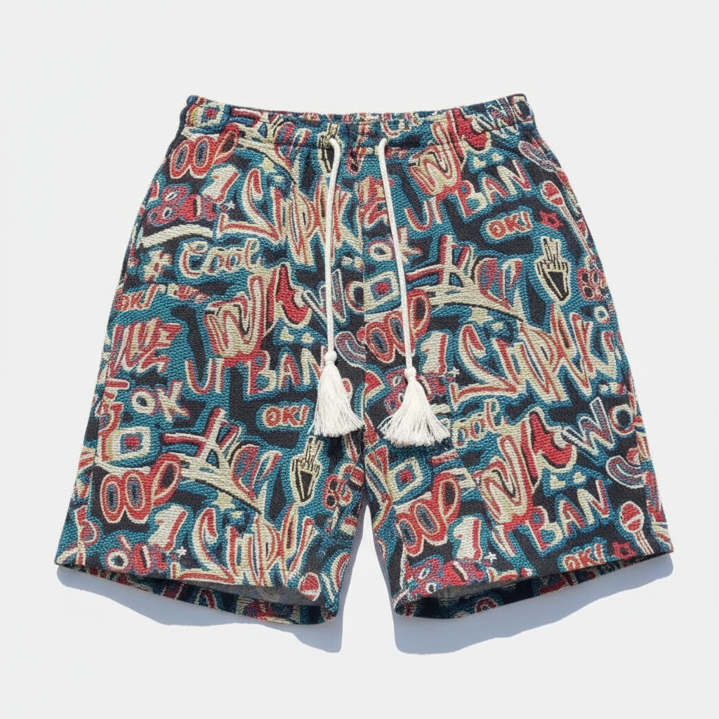 Summer New Fashion Printed Letter Graffiti Shorts Men