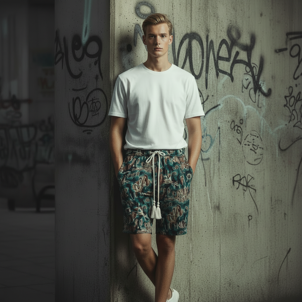 Summer New Fashion Printed Letter Graffiti Shorts Men