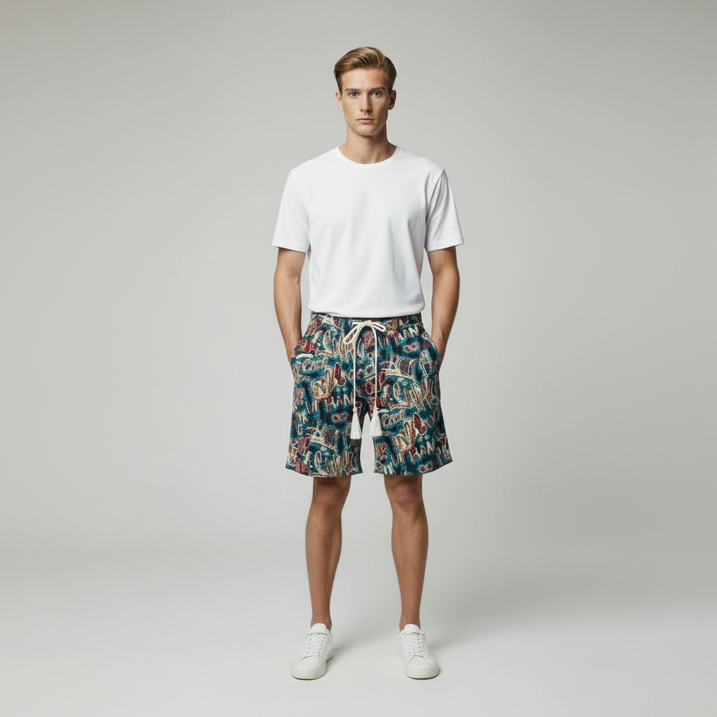Summer New Fashion Printed Letter Graffiti Shorts Men