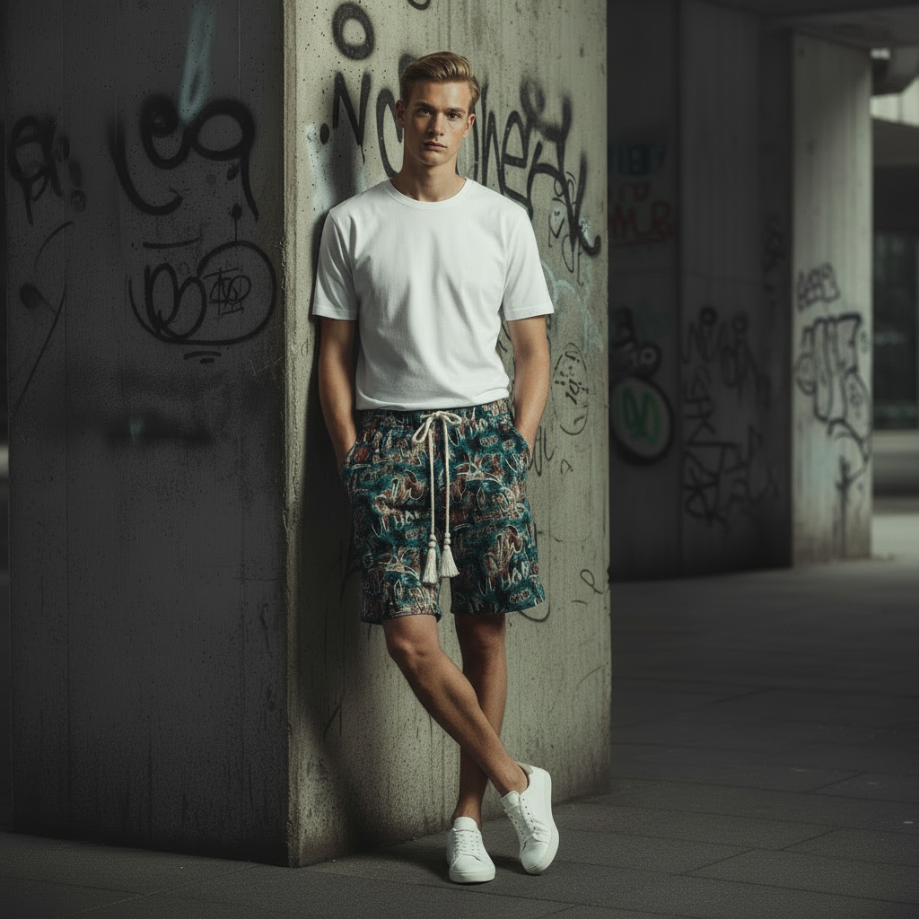 Summer New Fashion Printed Letter Graffiti Shorts Men