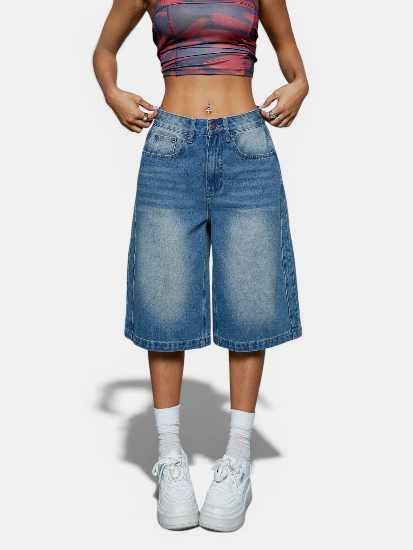 Allzom calças de ganga azuis de cintura subida, perna direita, com bolsos, estilo casual japonês e coreano.