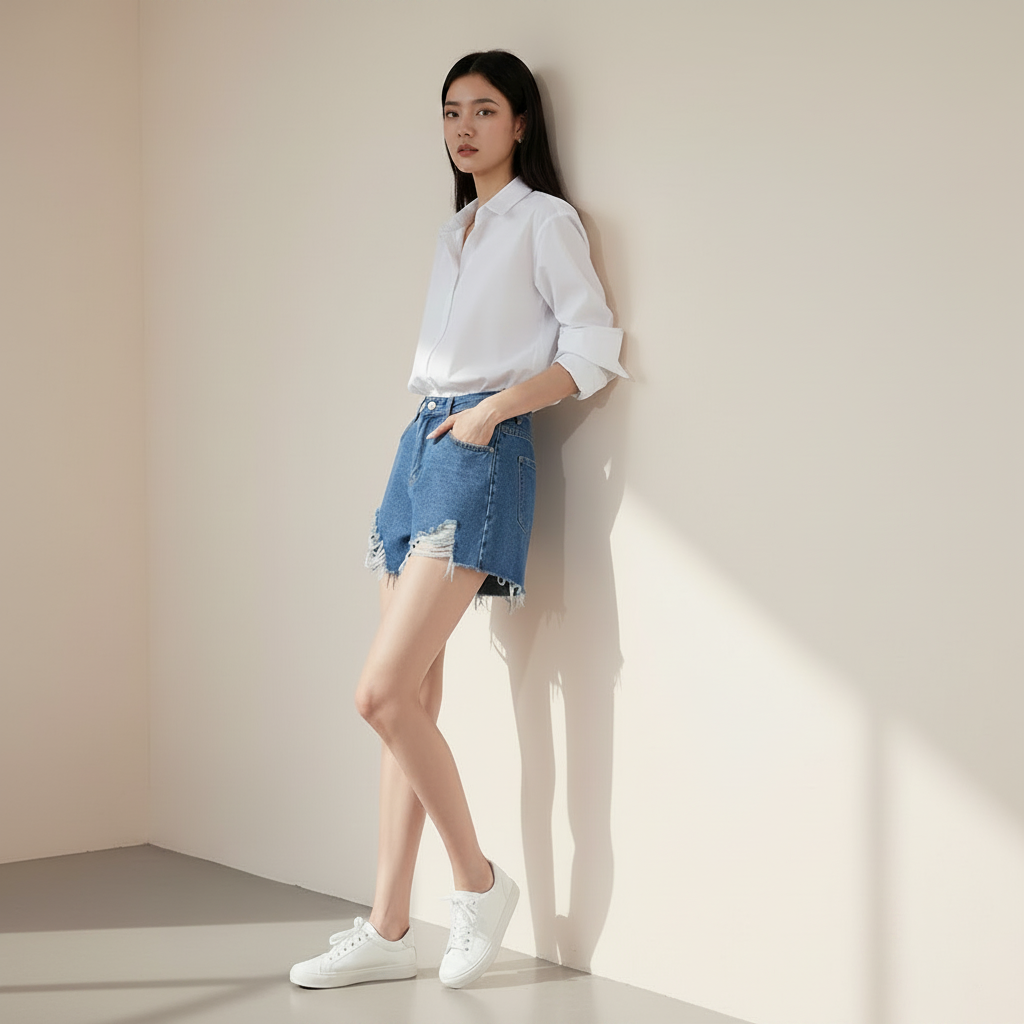 Womens High-waisted Thin Summer White Denim Shorts