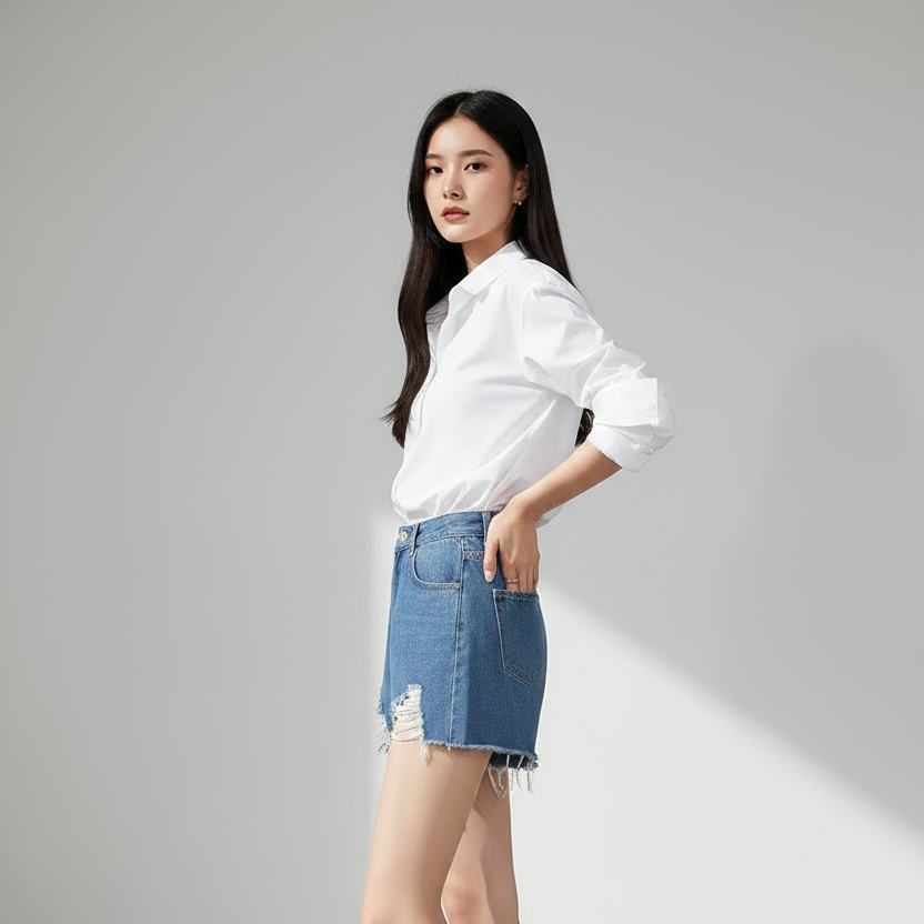 Womens High-waisted Thin Summer White Denim Shorts