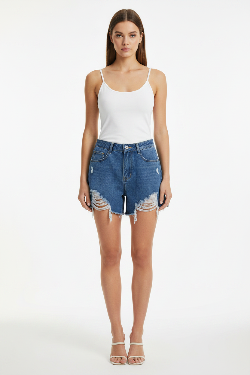 Womens High-waisted Thin Summer White Denim Shorts