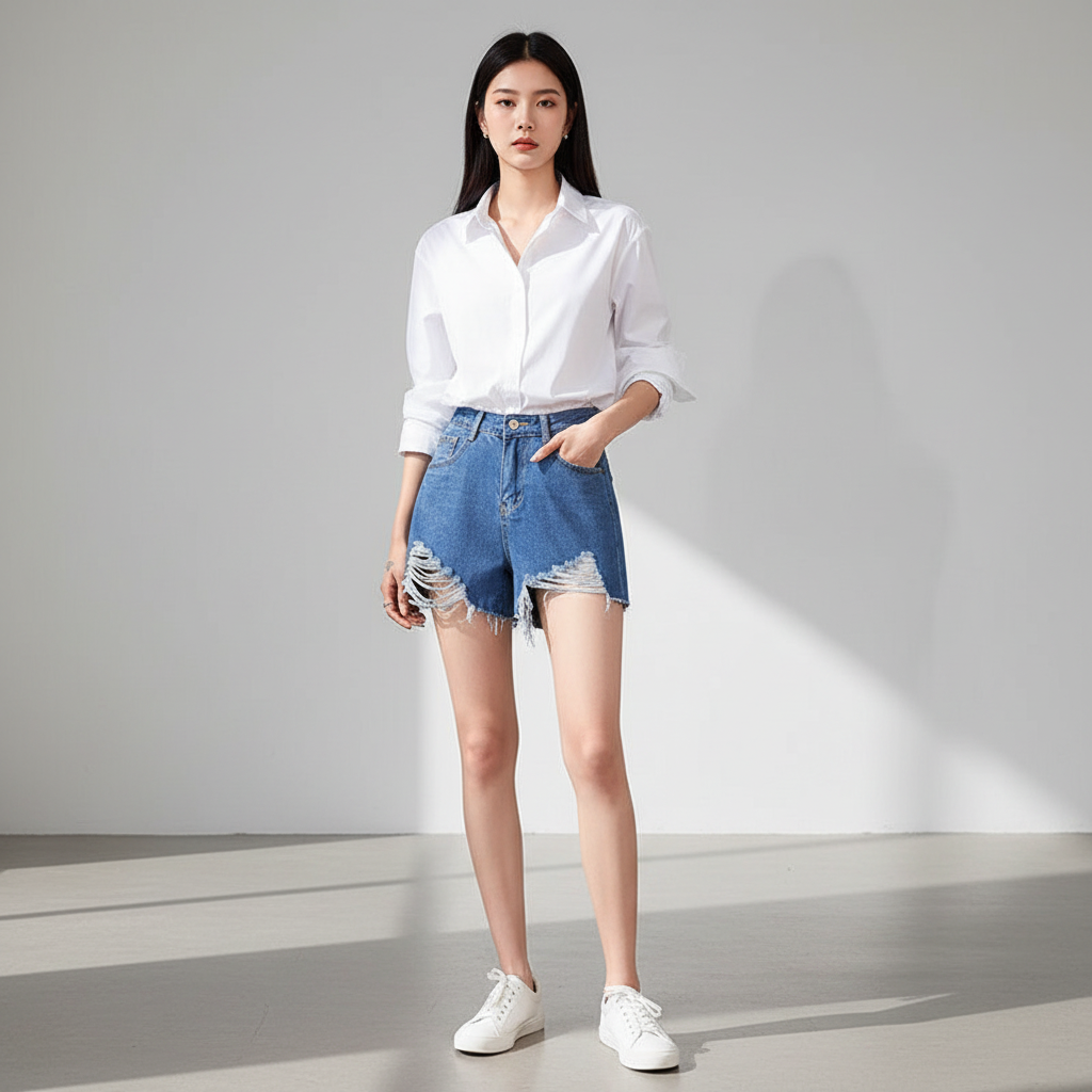 Womens High-waisted Thin Summer White Denim Shorts