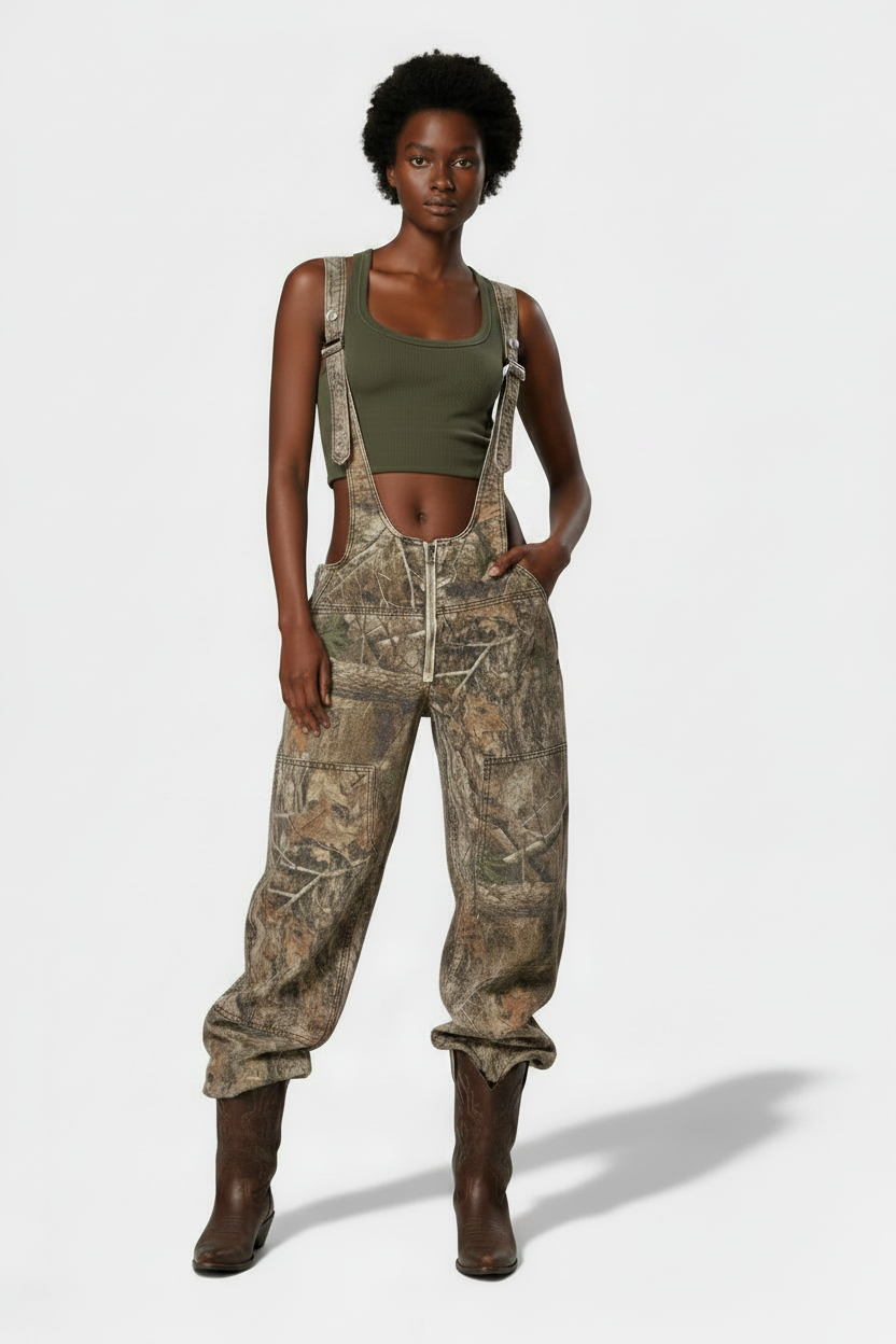 Y2K Zipper Denim Overalls With Pockets Fashion Loose Suspender Jumpsuit Streetwear Jeans Pants Womens Clothing