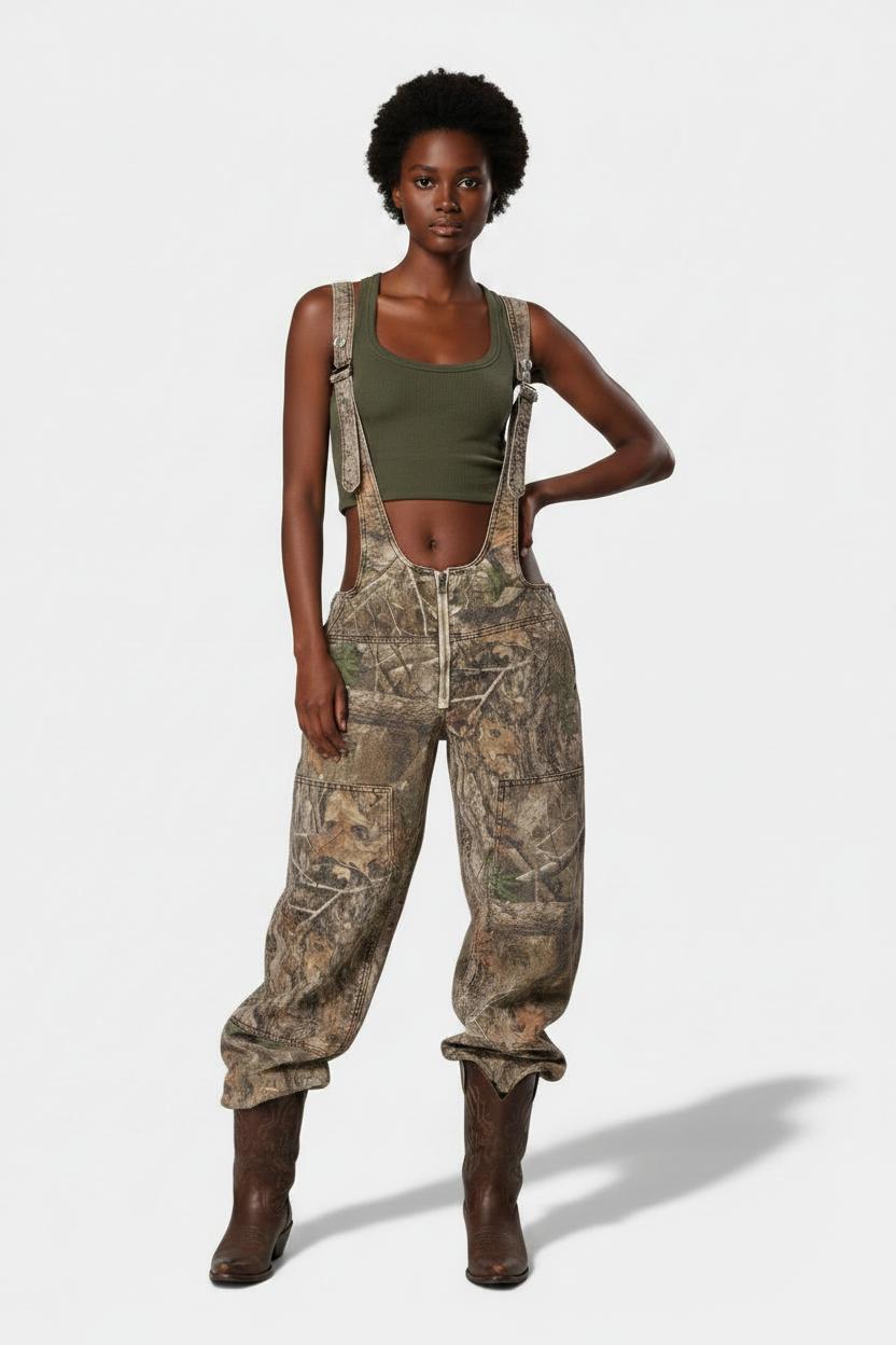 Y2K Zipper Denim Overalls With Pockets Fashion Loose Suspender Jumpsuit Streetwear Jeans Pants Womens Clothing