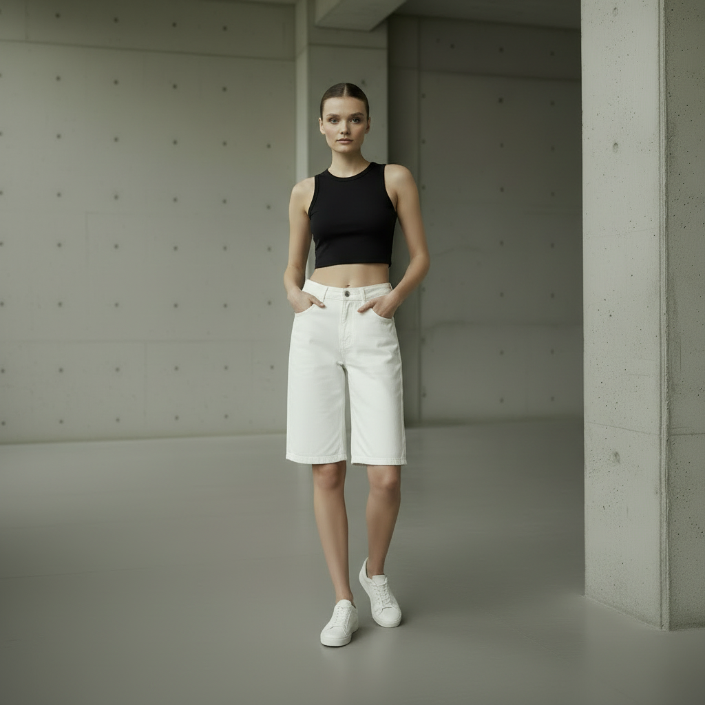 Casual Mid-Waist Straight-Cut Cropped Denim Womens Pants