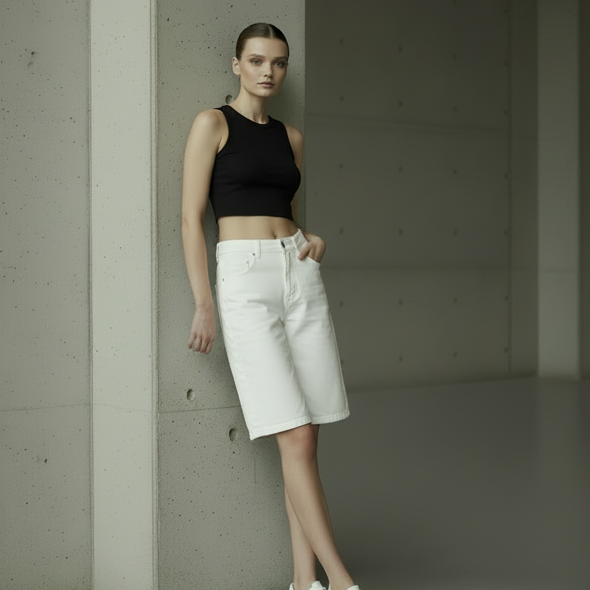 Casual Mid-Waist Straight-Cut Cropped Denim Womens Pants