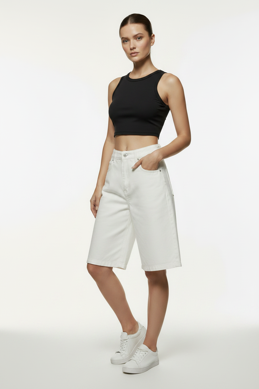 Women's Mid-Waist Straight-Cut Cropped Denim Pants