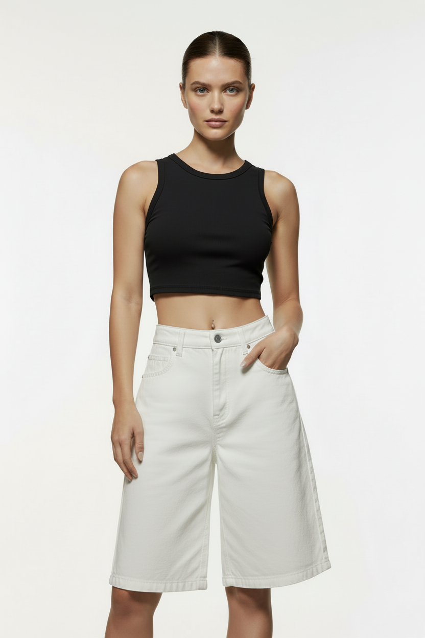 Women's Mid-Waist Straight-Cut Cropped Denim Pants