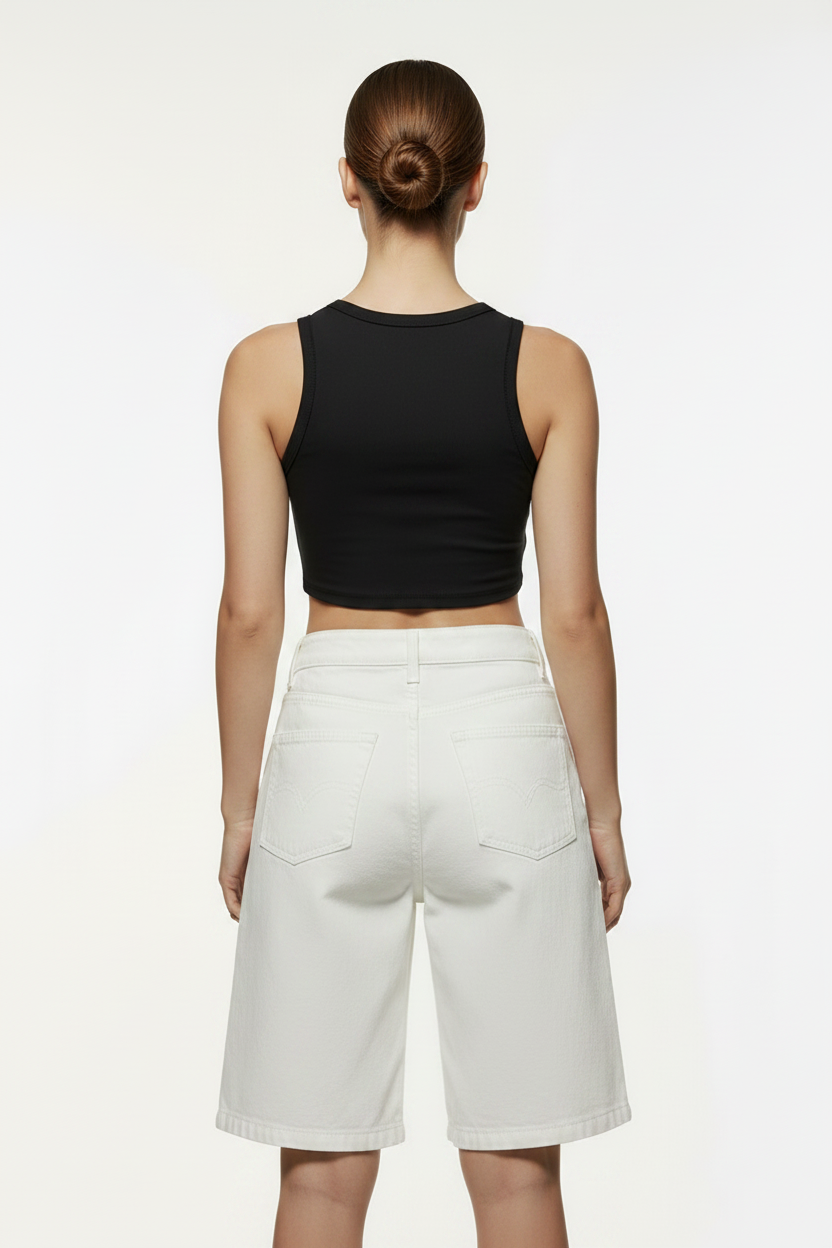 Women's Mid-Waist Straight-Cut Cropped Denim Pants