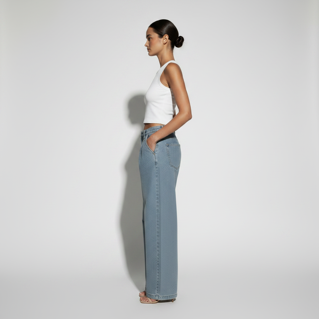 Slimming And Straight Versatile Retro Draping Mid-waist Wide-leg Jeans