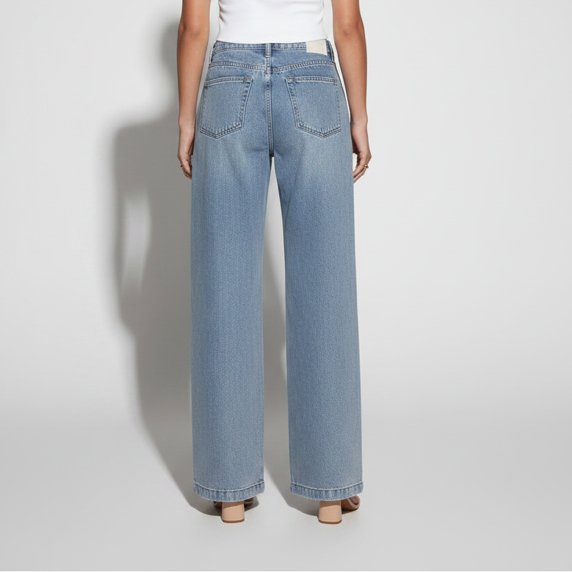 Slimming And Straight Versatile Retro Draping Mid-waist Wide-leg Jeans