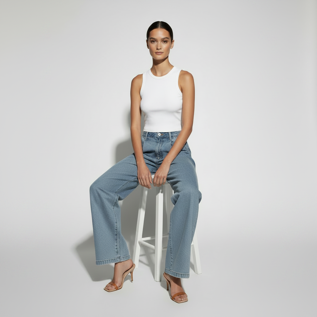 Slimming And Straight Versatile Retro Draping Mid-waist Wide-leg Jeans