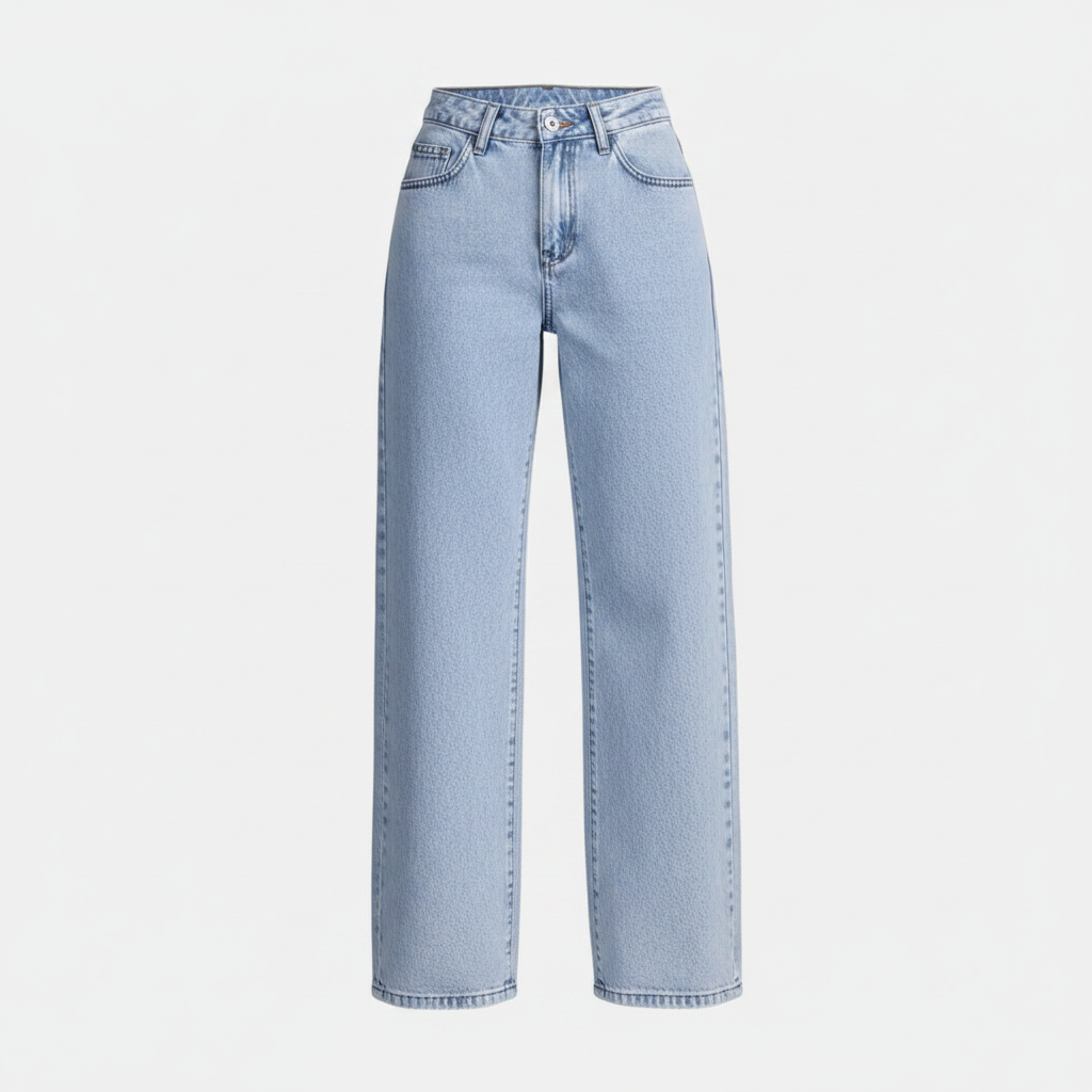 Women's High-Waisted Non-Stretch Wide Leg Jeans, Light Wash Straight Leg Denim Pants